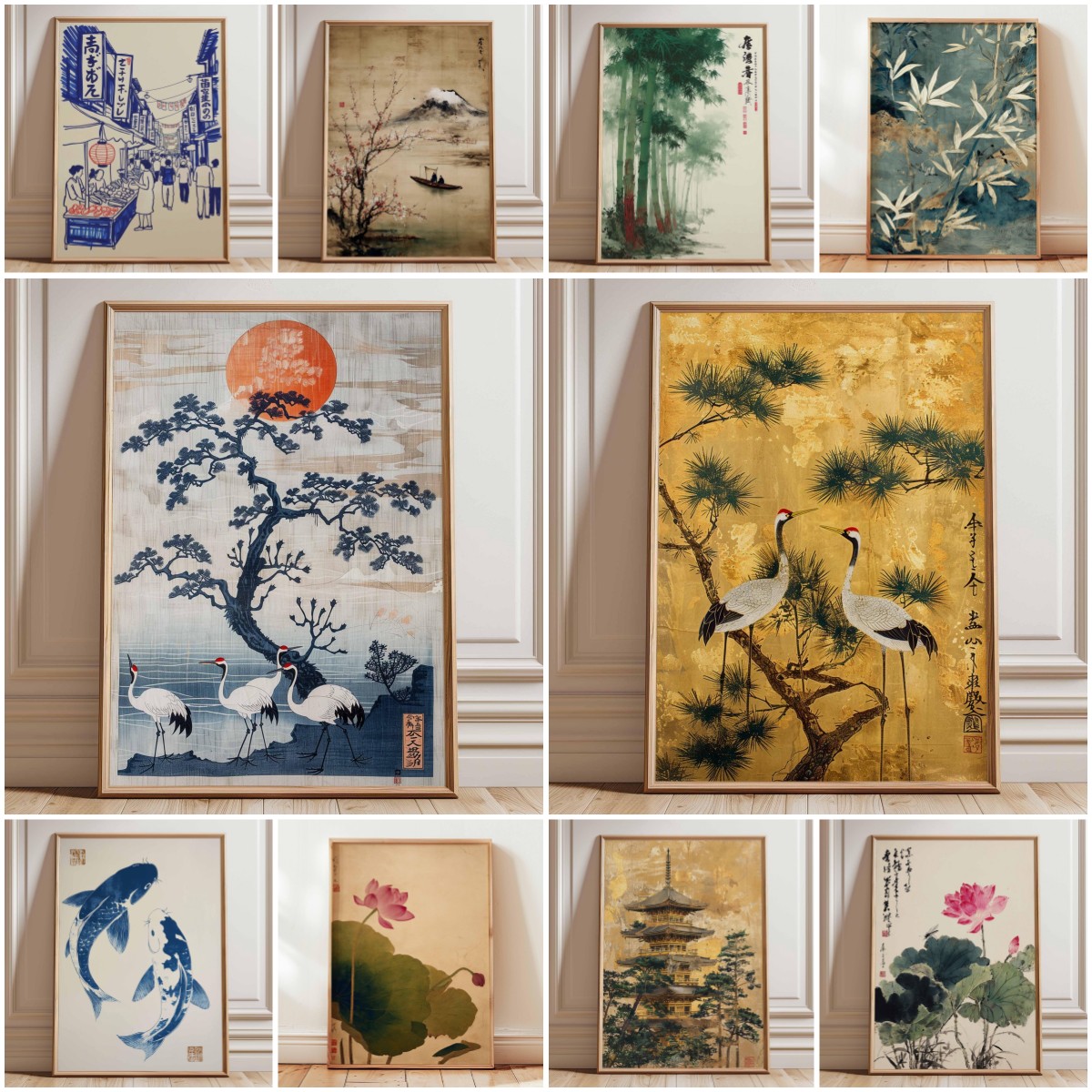 Vintage Fashion Wall Art - Japanese Red Sun and Pine Tree