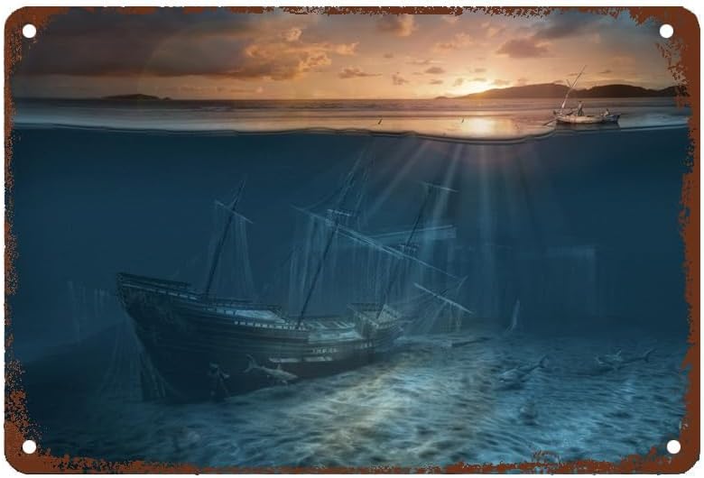 Vintage Fashion Wall Art - Metal Tin Sign Painting Ghost Ship