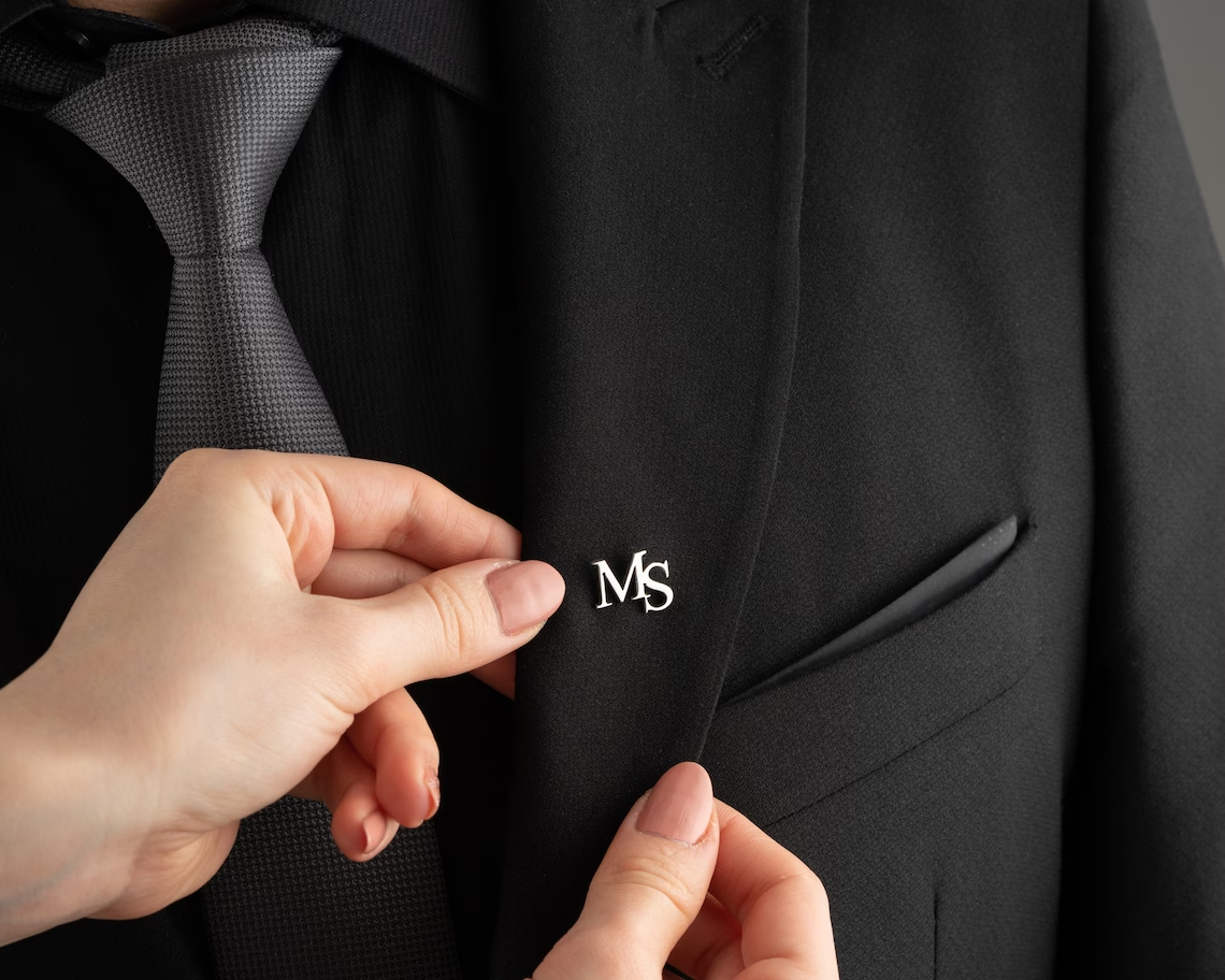 Vintage Fashion Guild - Personalized Initials Jacket Lapel Pin Unique