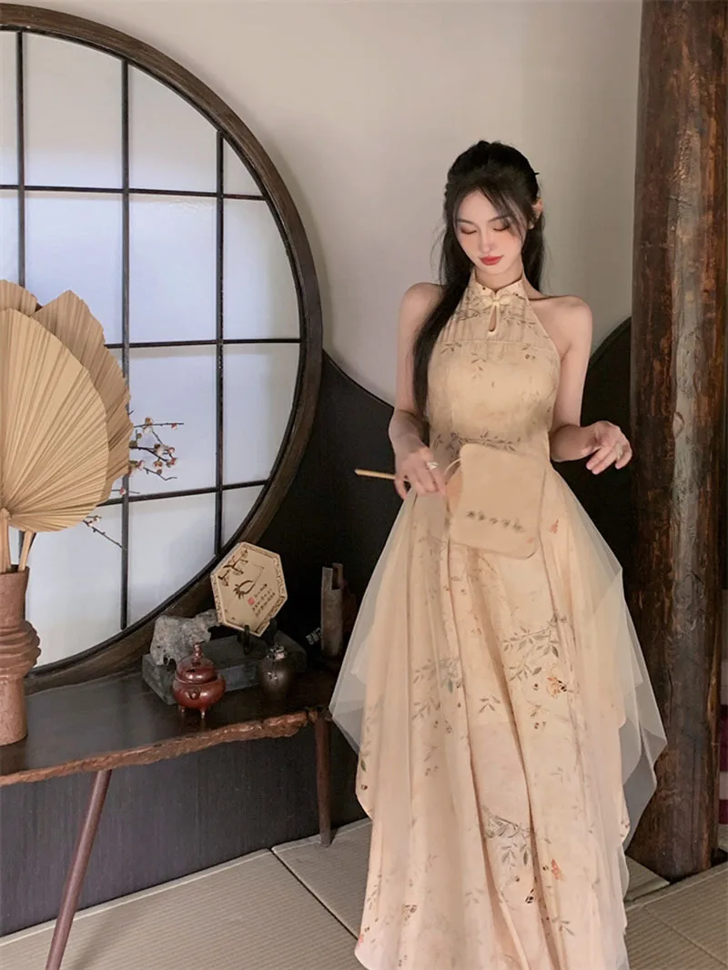 Vintage Fashion Look - 2025 Yellow Hollow Out Cheongsam Dress