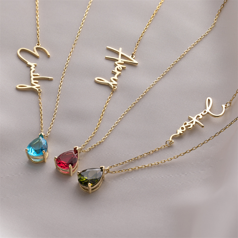 Vintage Fashion Guild - Handmade Teardrop Stone Necklace Custom Name