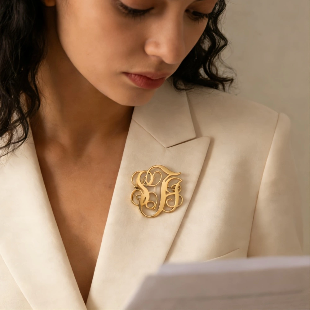 Custom Cursive Monogram Brooch – Vintage Fashion Guild recenzja i cena
