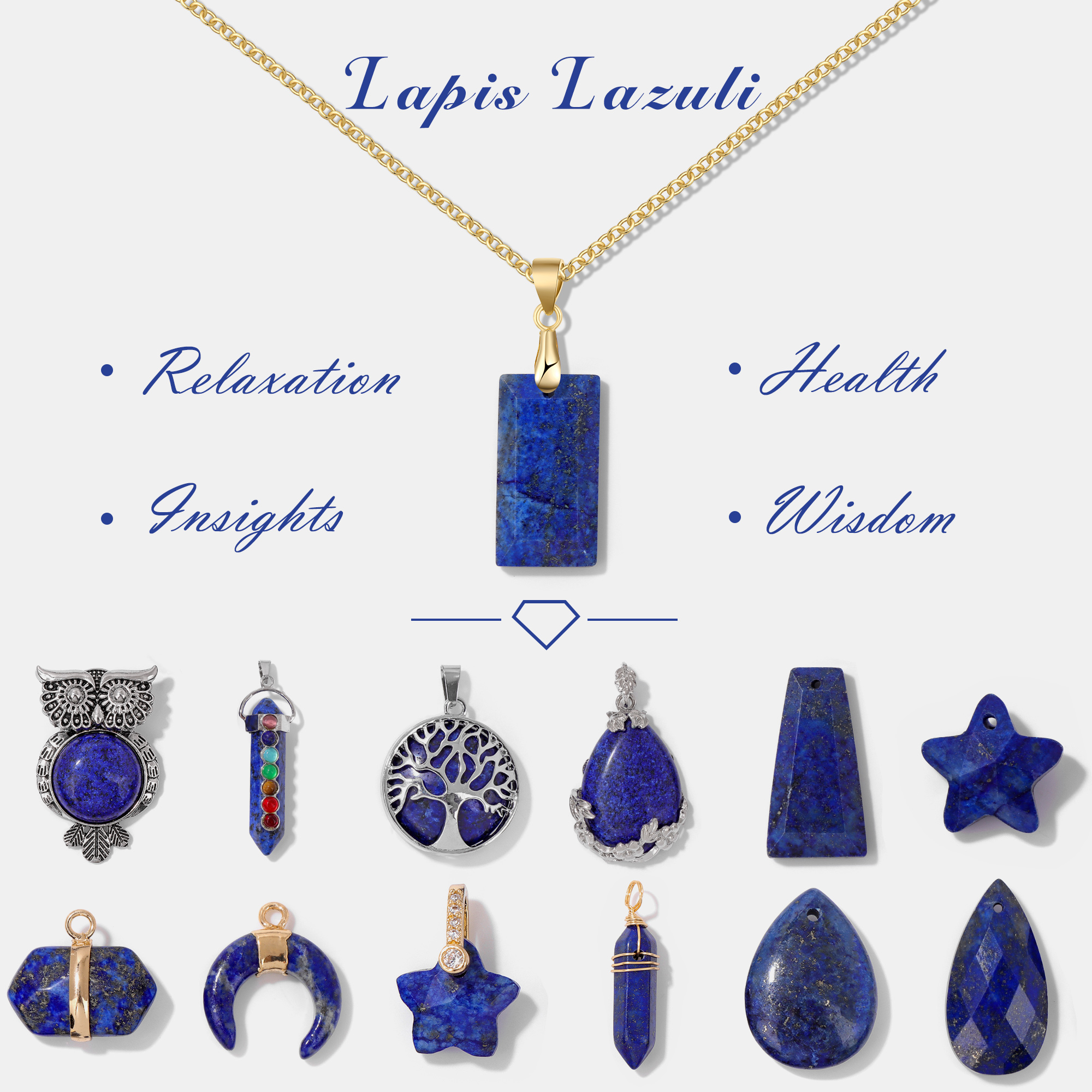 5PCS Natural Lapis Lazuli Gem  – Vintage Fashion Jewelry Necklaces recenzja i cena