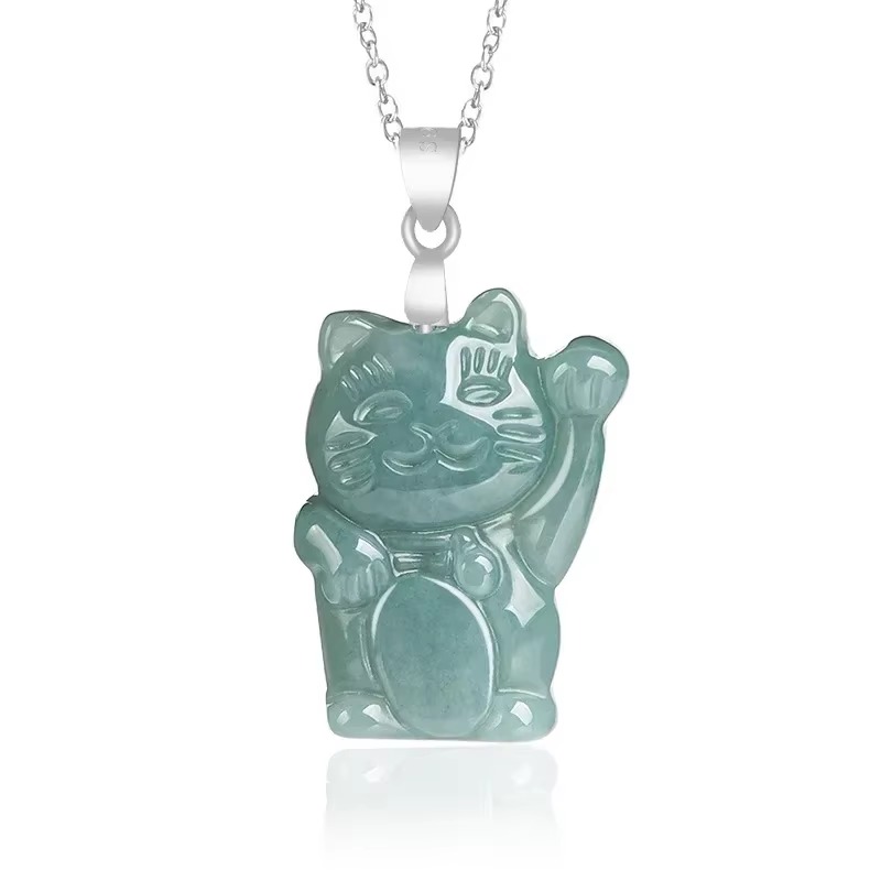 Burmese Blue Jade Fortune Cat  – Vintage Fashion Jewelry Necklaces recenzja i cena