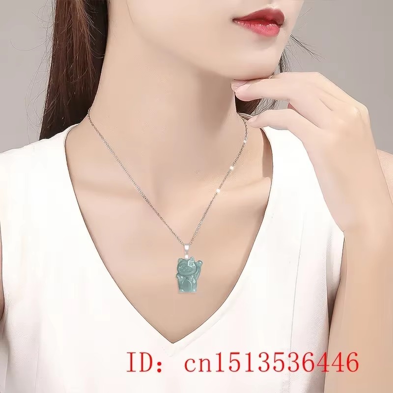 Burmese Blue Jade Fortune Cat  – Vintage Fashion Jewelry Necklaces recenzja i cena