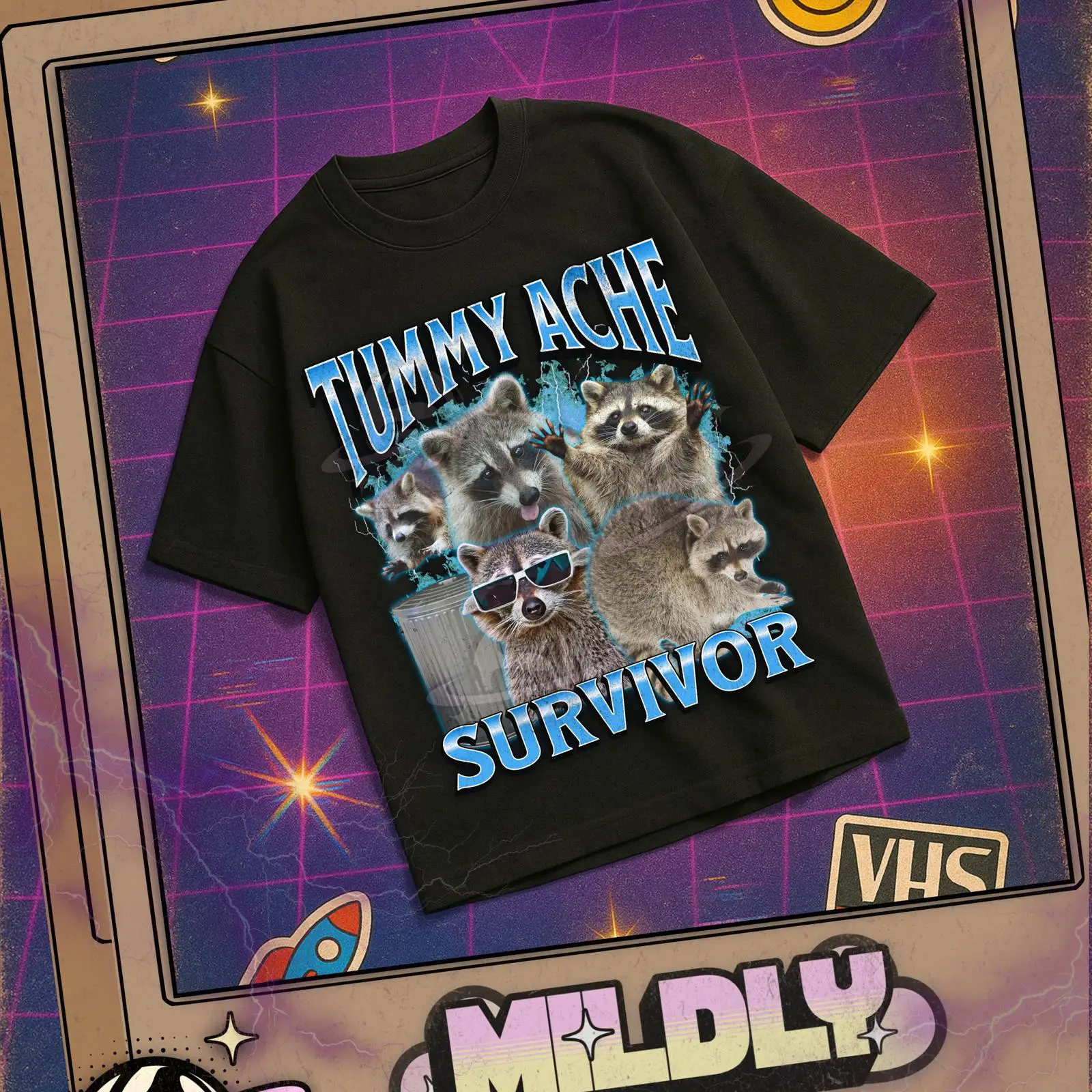 Tummy Ache Survivor Funny Racc – Vintage Fashion Gen Z recenzja i cena