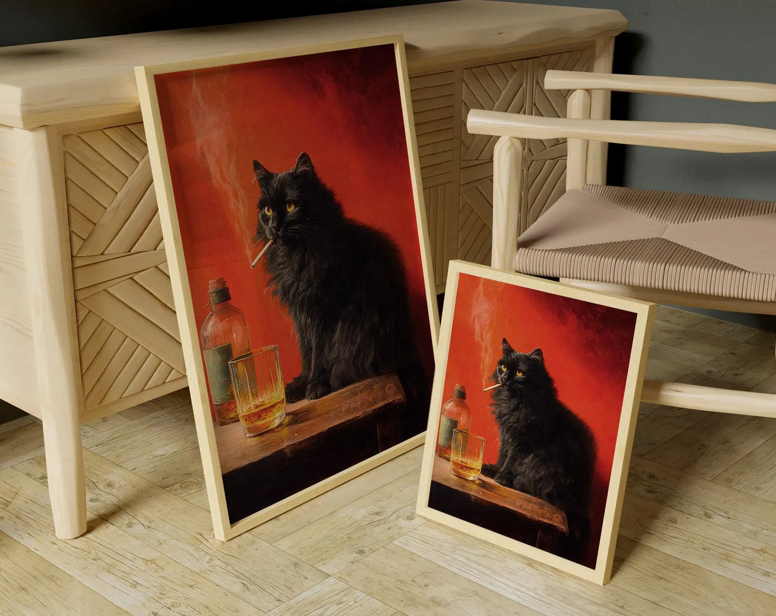 Black Cat Smoking a Cigarette  – Vintage Fashion Wall Art recenzja i cena
