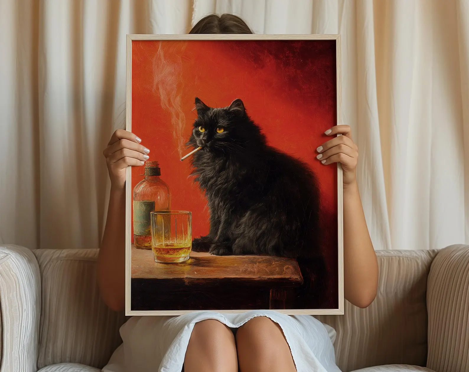 Black Cat Smoking a Cigarette  – Vintage Fashion Wall Art recenzja i cena