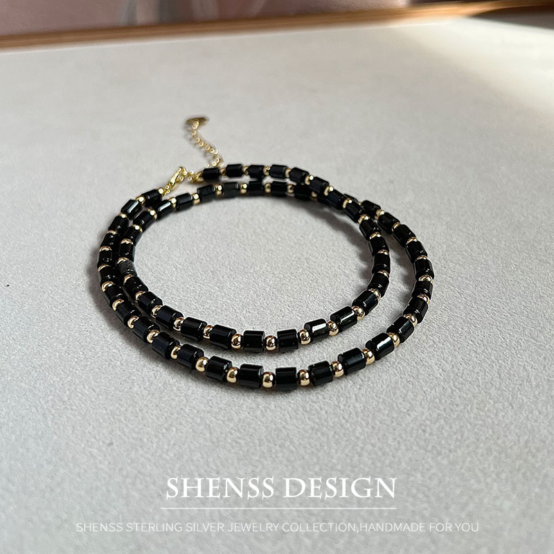 Natural 4mm obsidian Necklace  – Vintage Fashion Guild recenzja i cena