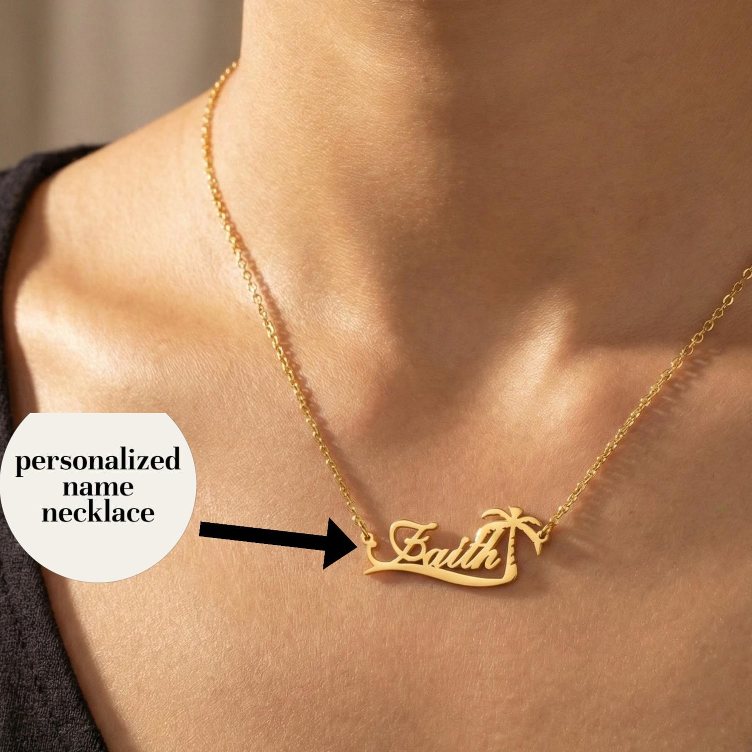 Custom Palm Tree Name Necklace – Vintage Fashion Guild recenzja i cena