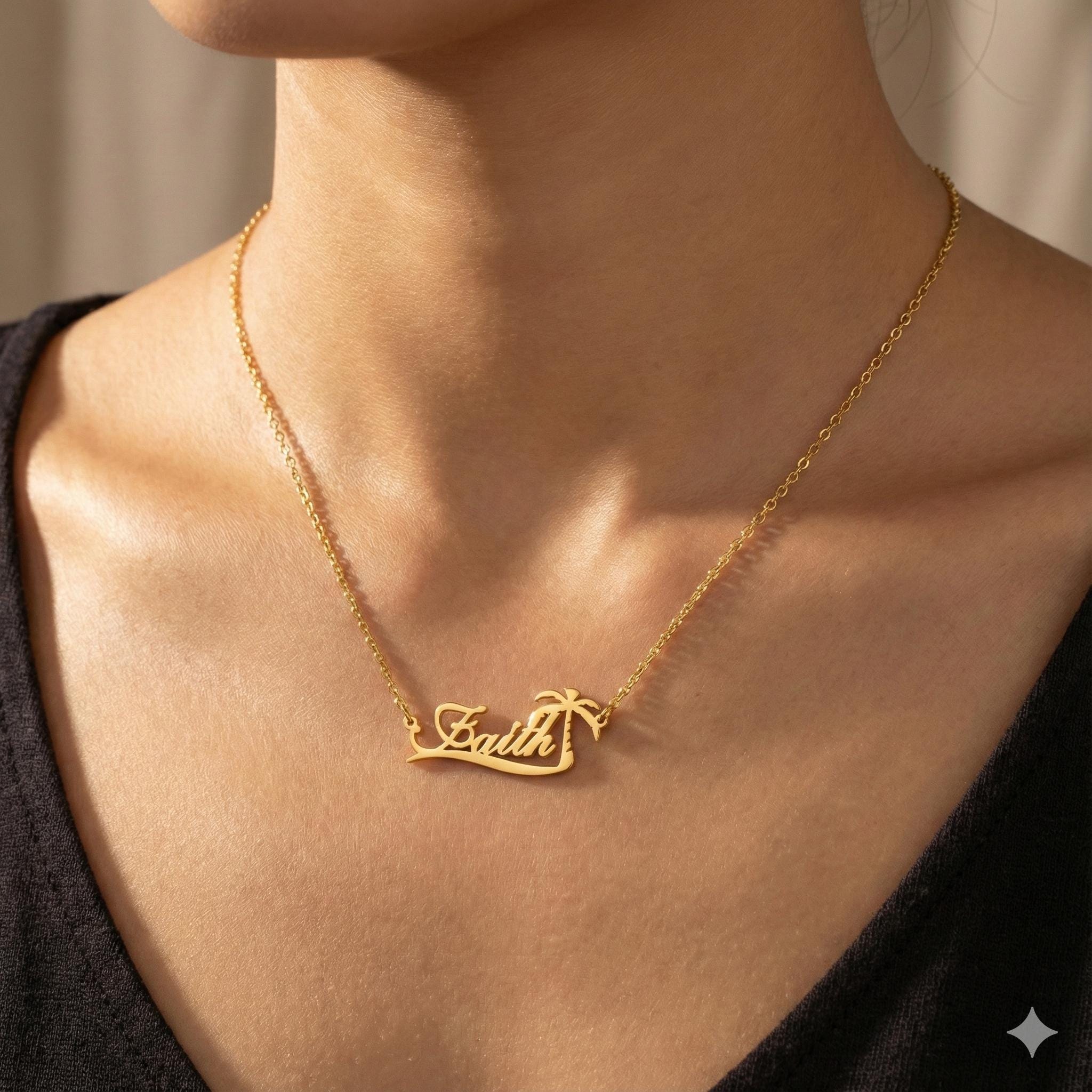 Custom Palm Tree Name Necklace – Vintage Fashion Guild recenzja i cena