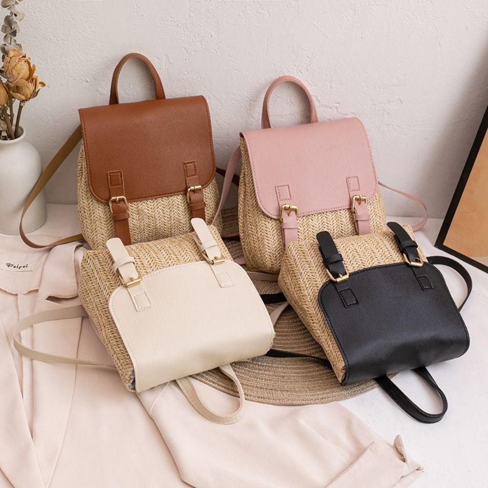 Fashion PU Leather Straw Backp – Vintage Fashion Look recenzja i cena