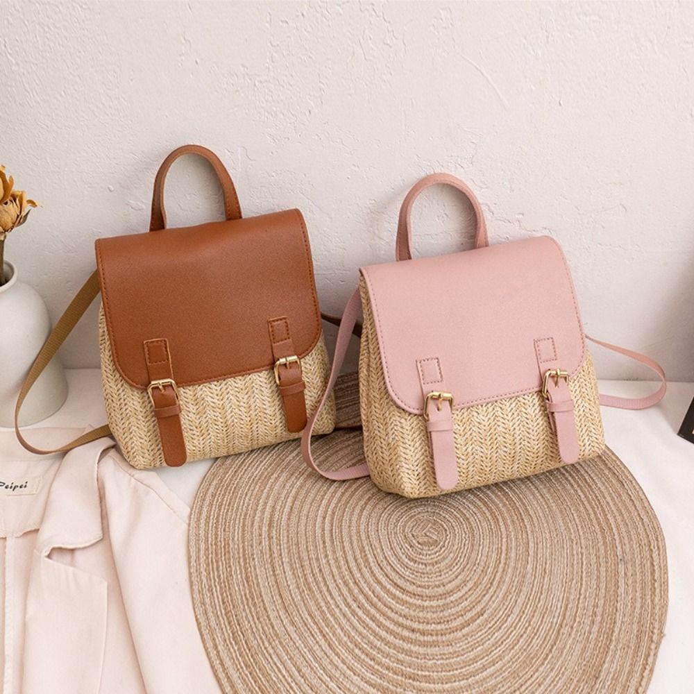 Fashion PU Leather Straw Backp – Vintage Fashion Look recenzja i cena