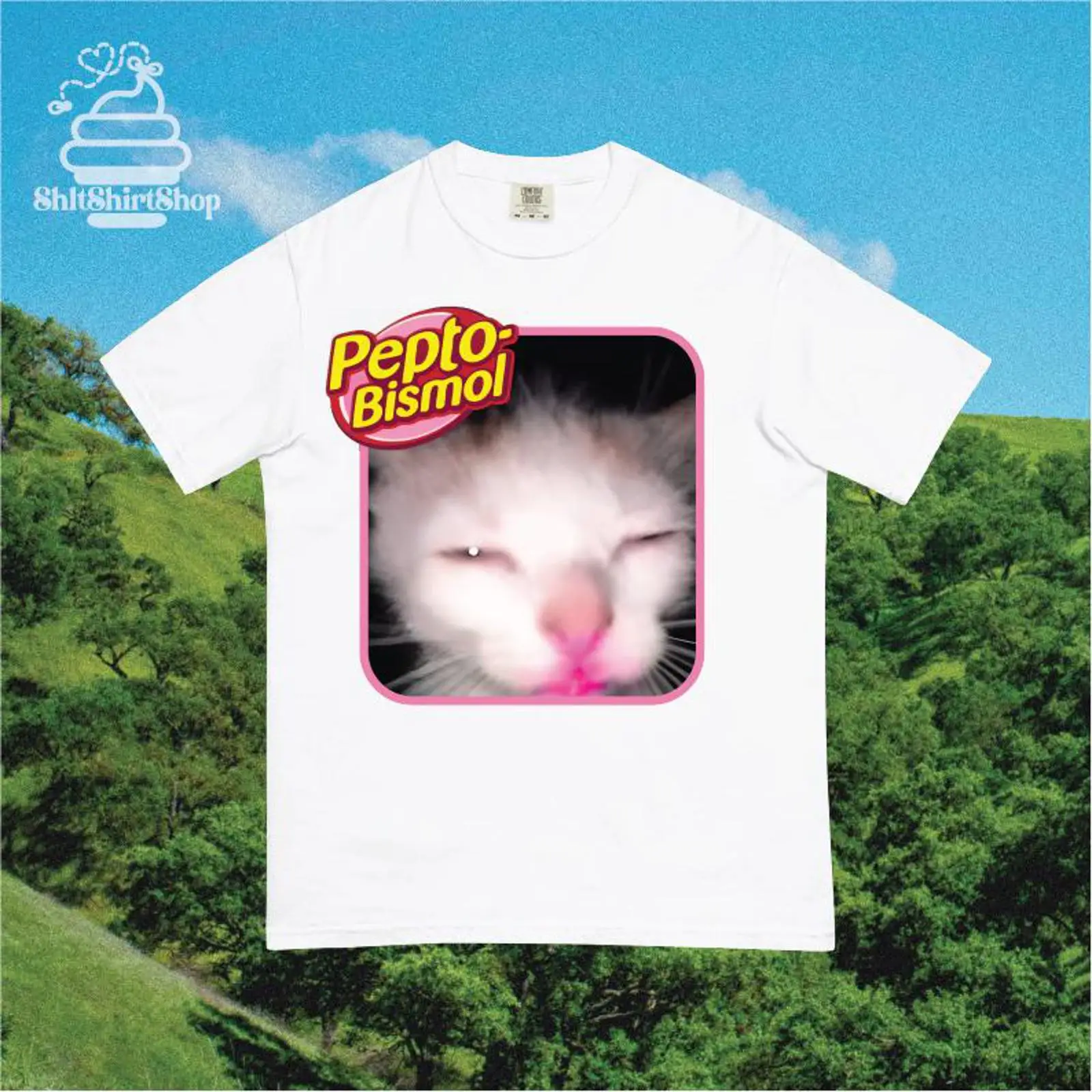 Pepto Bismol Meme Cat T Shirt  – Vintage Fashion Gen Z recenzja i cena